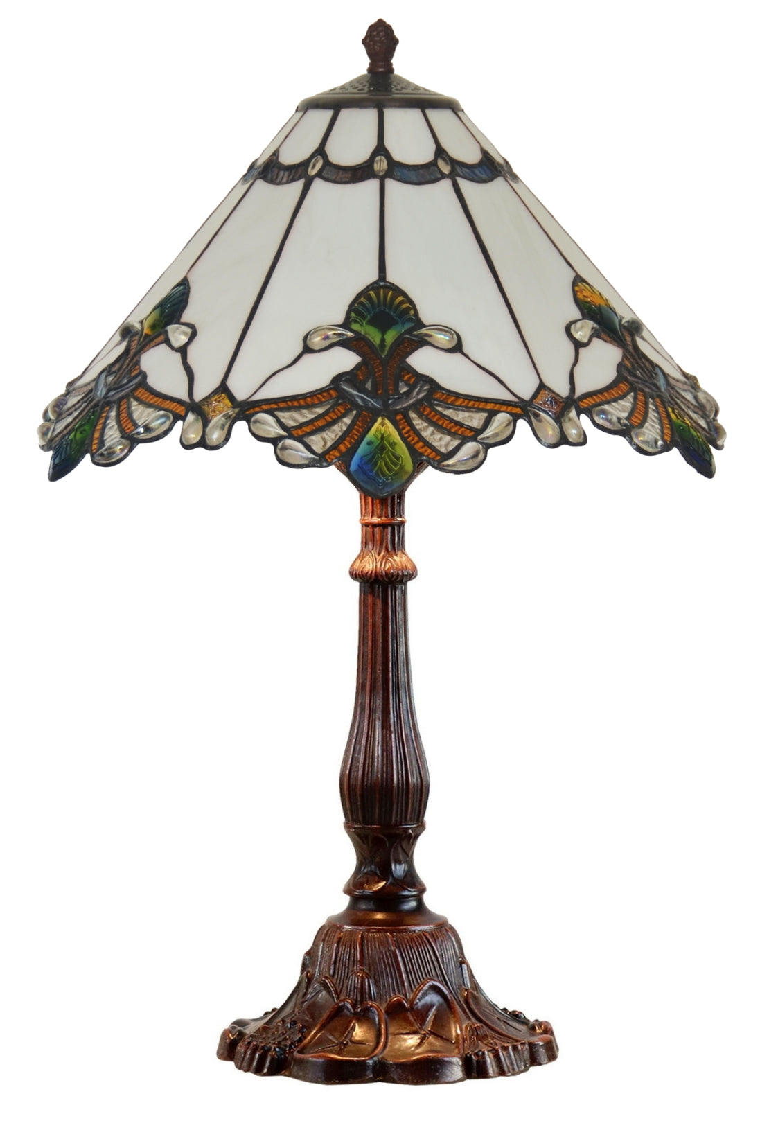 Limited Edition Large 17" White Jewel Carousel Style Tiffany Table Lamp