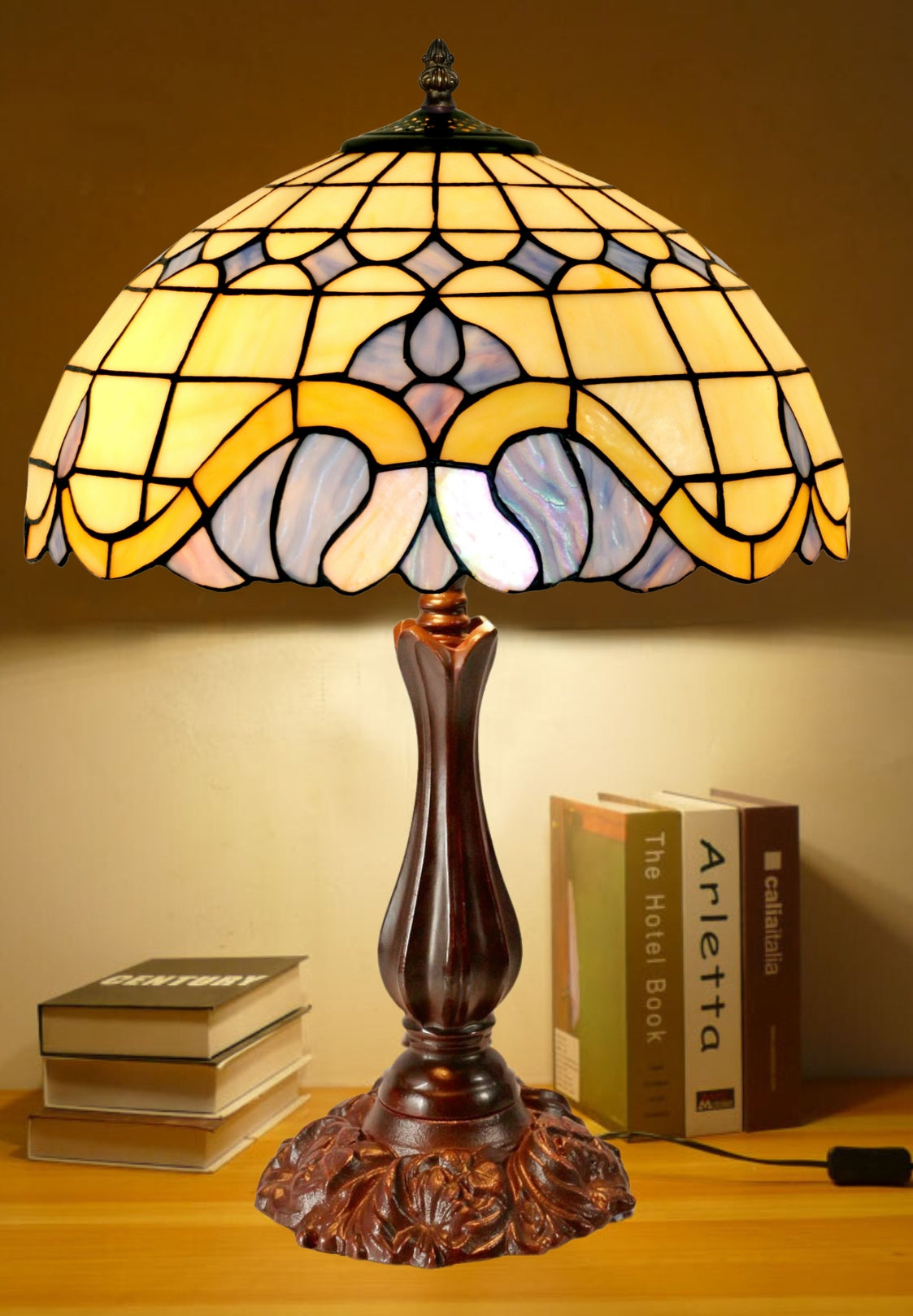 Large 16" Mediterranean Style Leadlight Stained Glass Tiffany Table Lamp