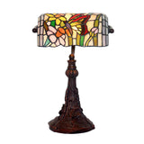 Stunning Stained Glass Tiffany Banker Lamp*Butterfly dances Among Flowers