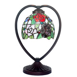 Rose Tiffany Style Stained Glass Table Lamp with Heart-shaped Metal Base