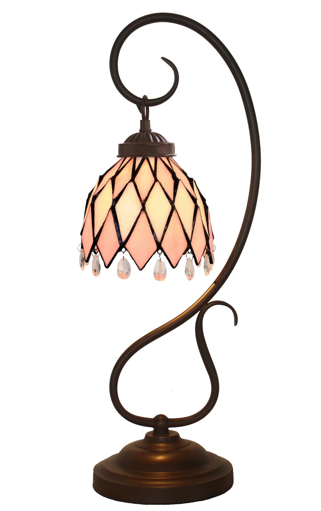 Stunning Pink Tiffany Accent Table Lamp with hanging beads