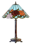 18" Tiffany Style Red Rose Stained Glass Table Lamp – Art Nouveau Floral Design