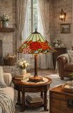 18" Tiffany Style Red Rose Stained Glass Table Lamp – Art Nouveau Floral Design