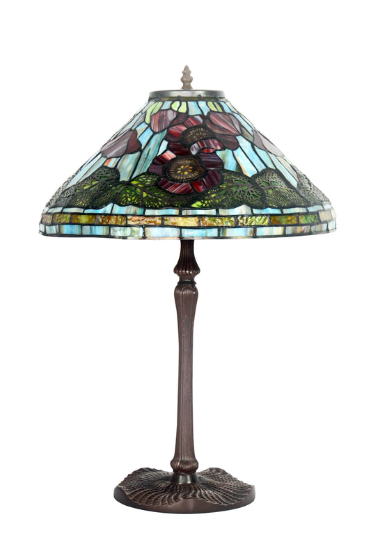 Legend Collection@Large 16" Poppy Flower Stained Glass Tiffany Table Lamp