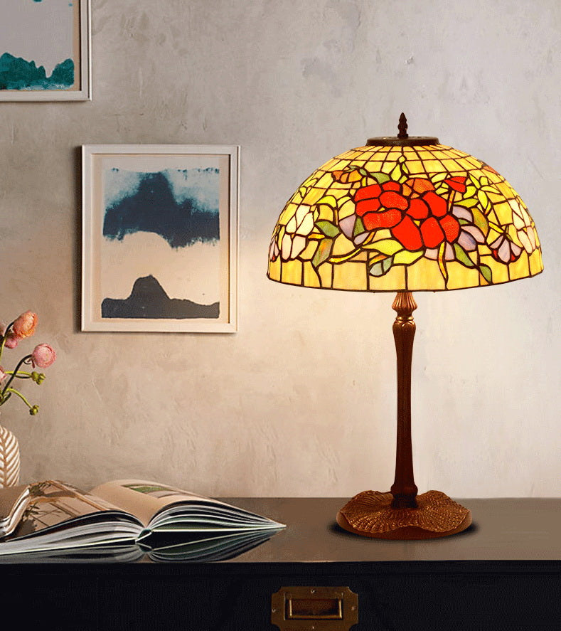 Legend Collection@Large 16" Pansy Stained Glass Tiffany Table Lamp