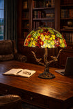 Large 16" Tiffany Style Grape Table Lamp with Bird Tree Base