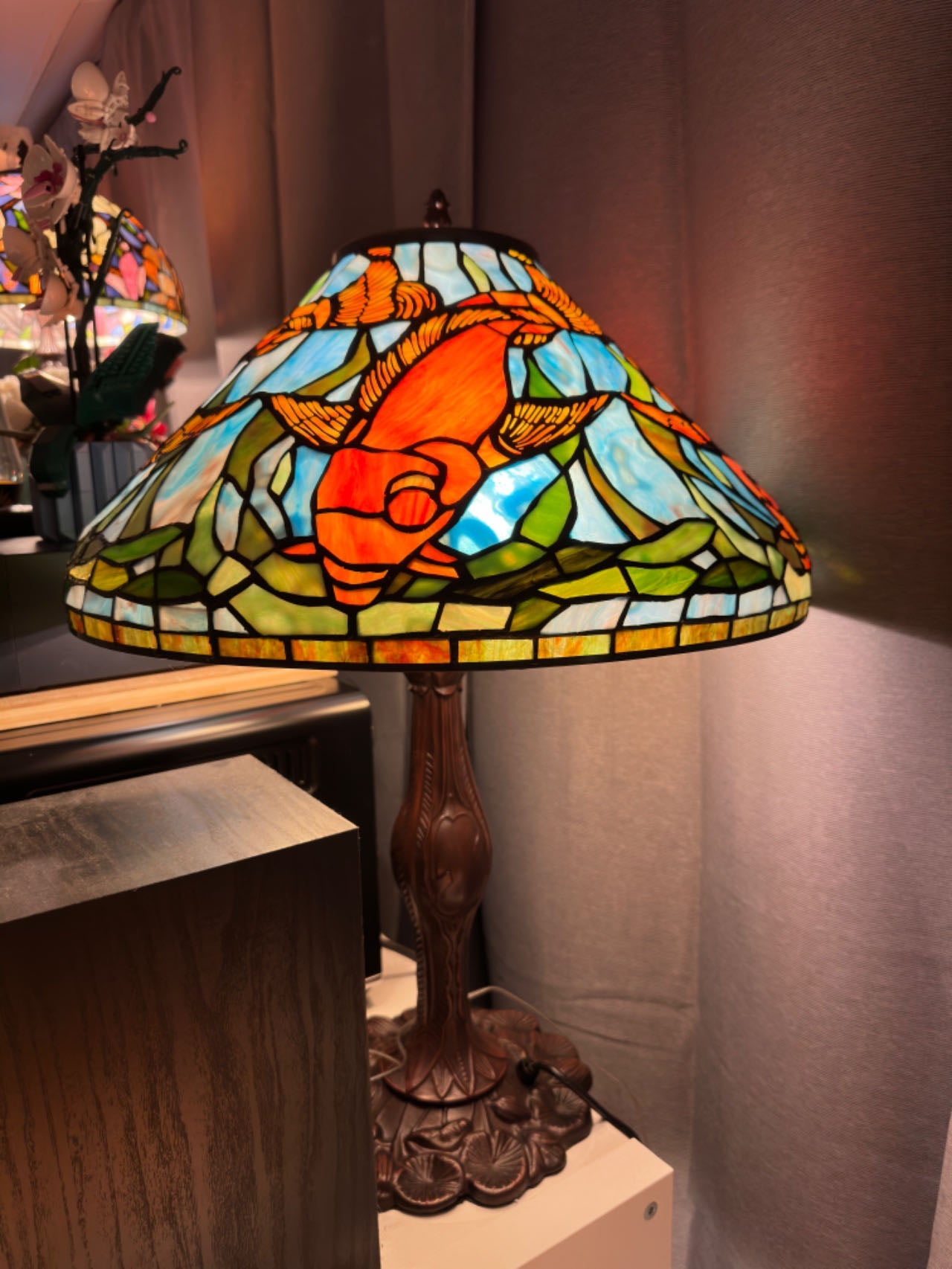 Rare 18" inch Tiffany reproduction  Koi Table Lamp@ONLY 1