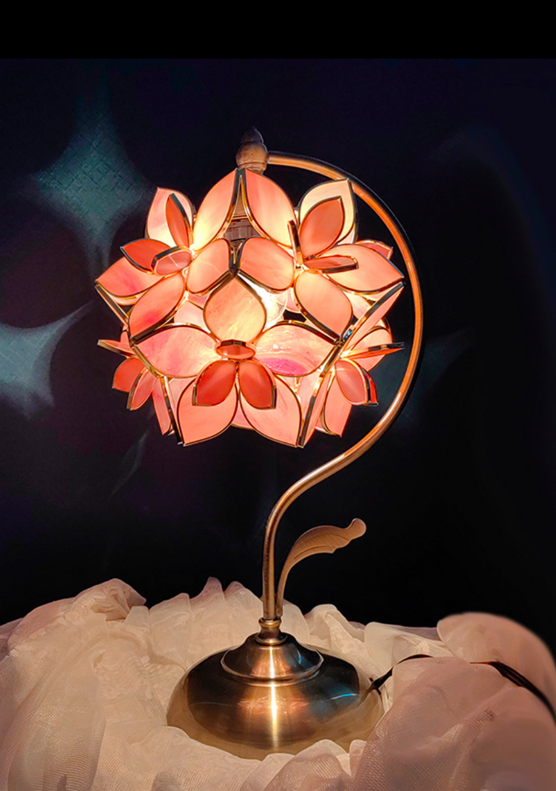 Tiffany Stained Glass Flower Cherry Blossom Petal Table Lamp