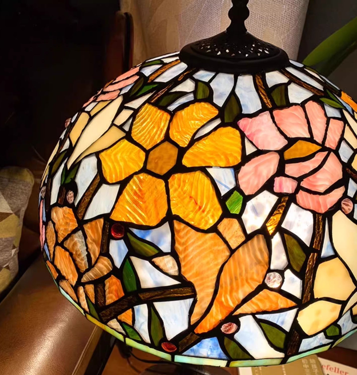 Large 16" Flower Magnolia Stained Glass Tiffany Floor Lamp