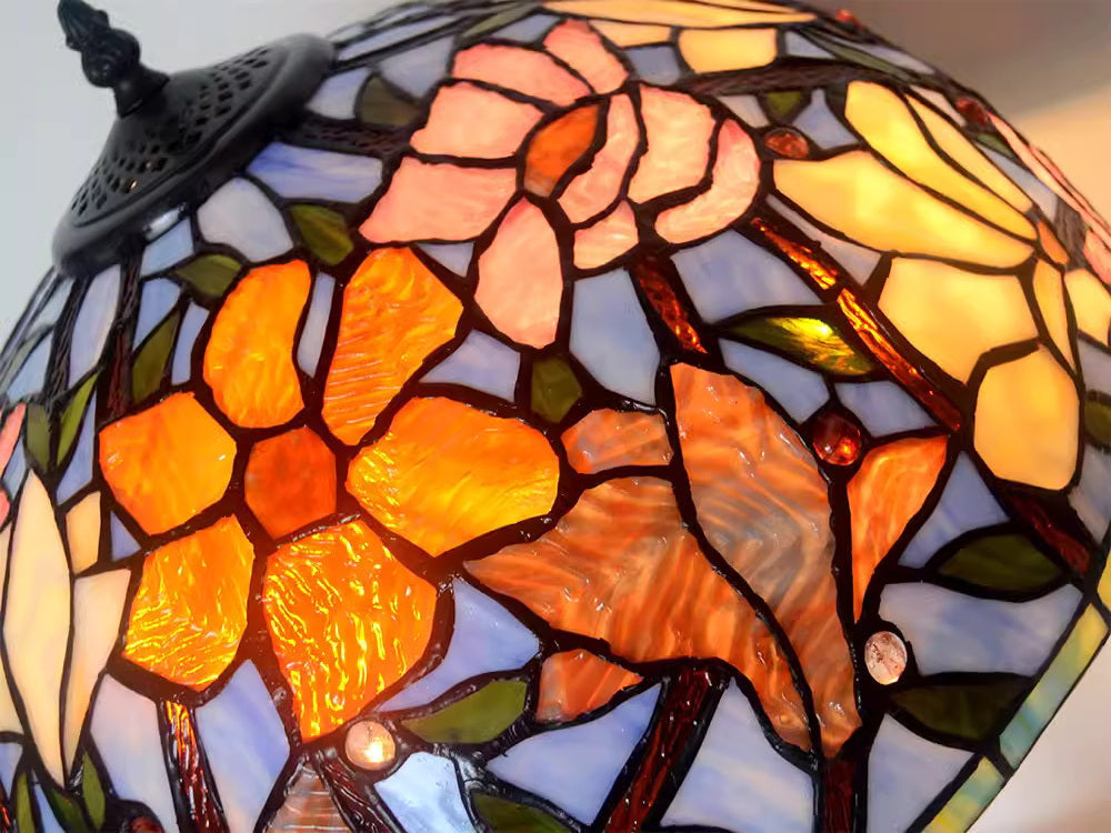 Large 16" Flower Magnolia Stained Glass Tiffany Floor Lamp