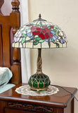 Legend Collection 16" Tiffany Pansy Stained Glass Table Lamp with Unique Green Accent Base