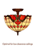 12" Red Art Nouveau Style Tiffany Semi Flush Mount Ceiling Light