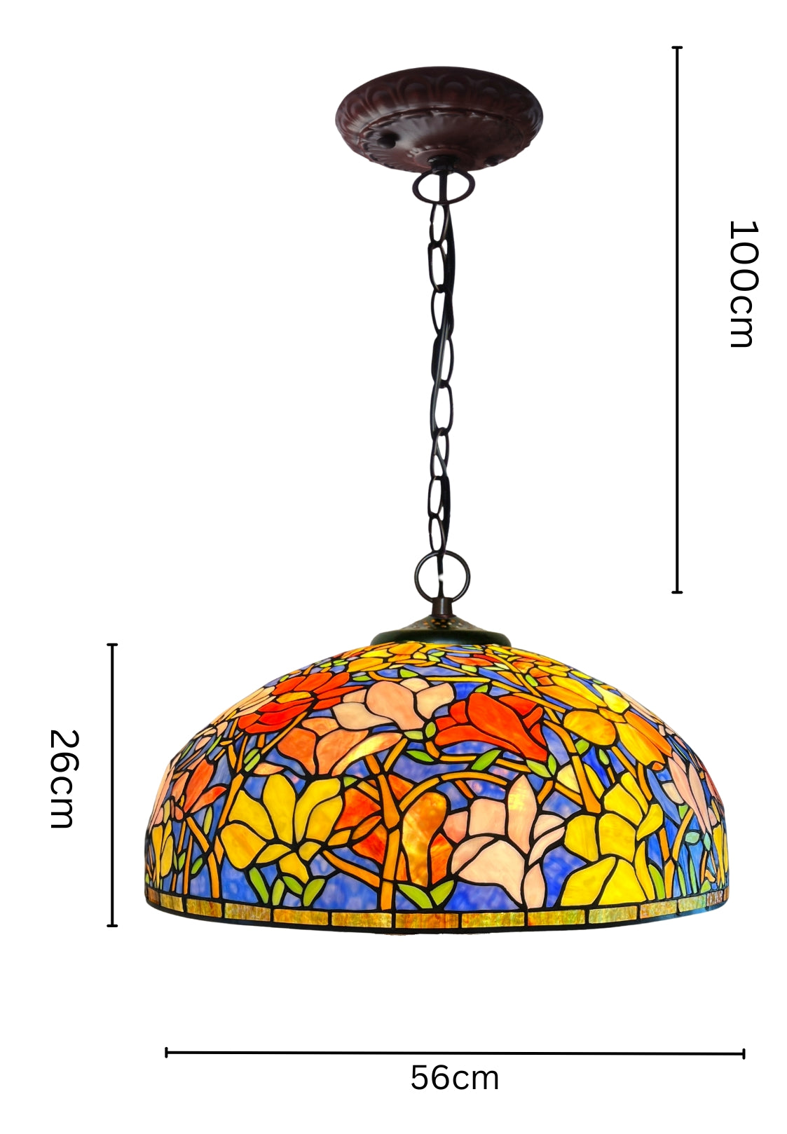 Huge 22" Magnolia Flower Stained Glass Tiffany Hanging Light