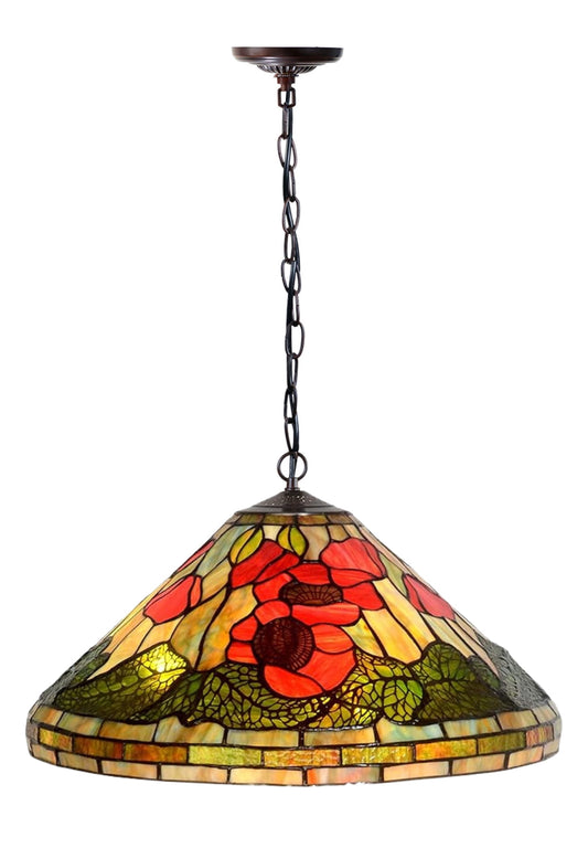 Huge 20" Poppy Flower Stained Glass Tiffany Hanging Light