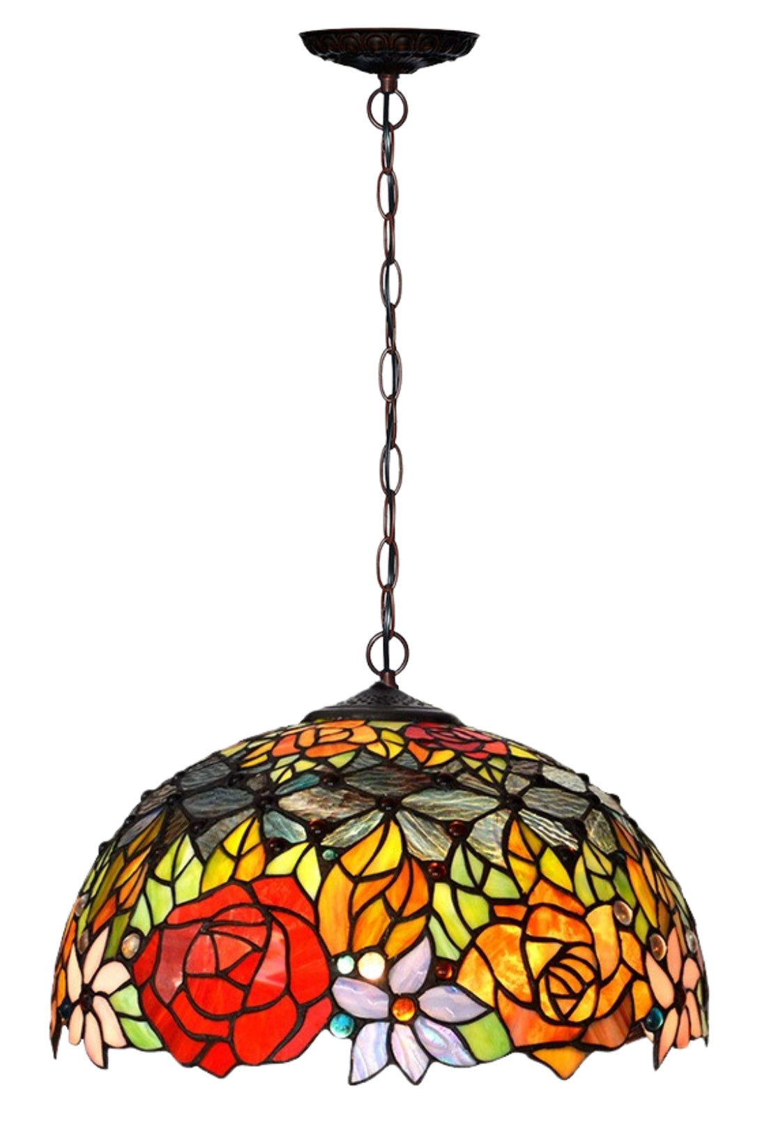 Large 16" Rose Tiffany Stained Glass Downlight Tiffany Pendant Light