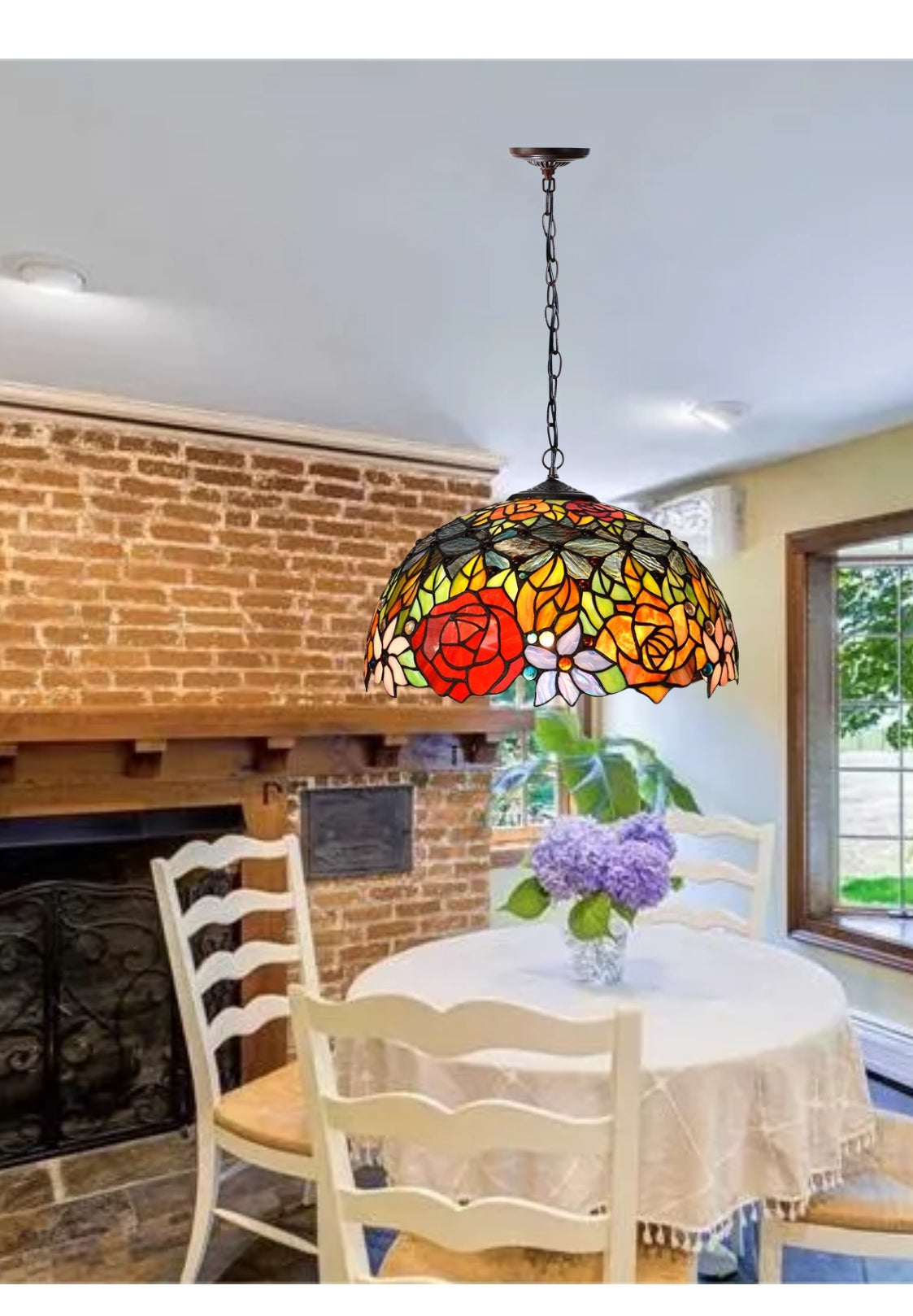 Large 16" Rose Tiffany Stained Glass Downlight Tiffany Pendant Light