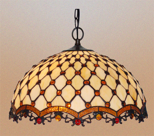 Large 18" Bead Stained Glass Leadlight Tiffany Pendant Light