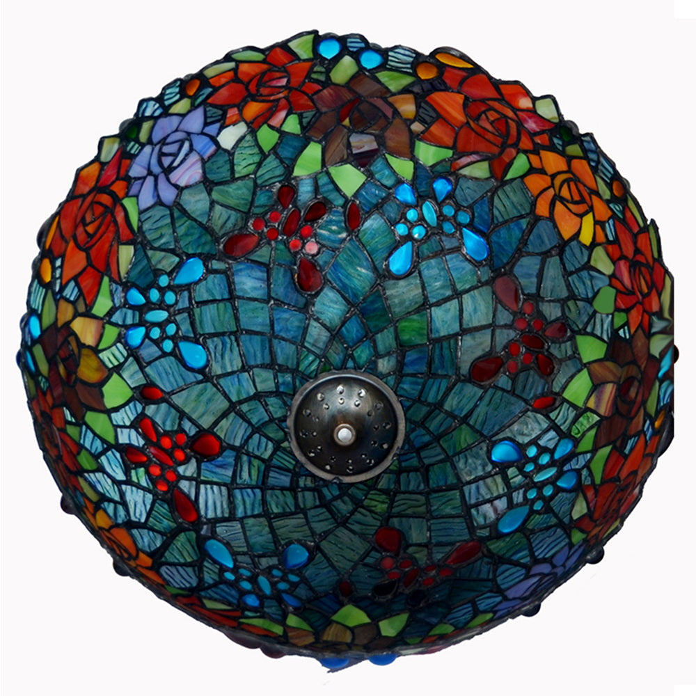 Large 17" Rose Stained Glass Tiffany Hanging Light