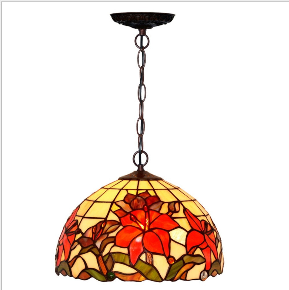 12" Lily Style Stained Glass Tiffany Pendant Light