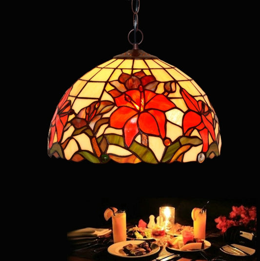 12" Lily Style Stained Glass Tiffany Pendant Light