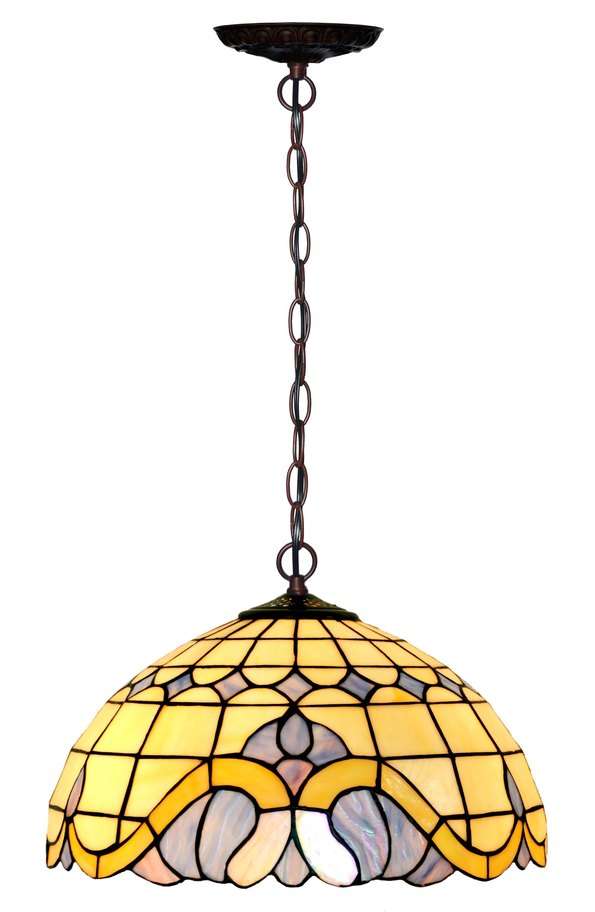 Large 16" Blue Baroque Style Stained Glass Cafe Tiffany Hanging Light