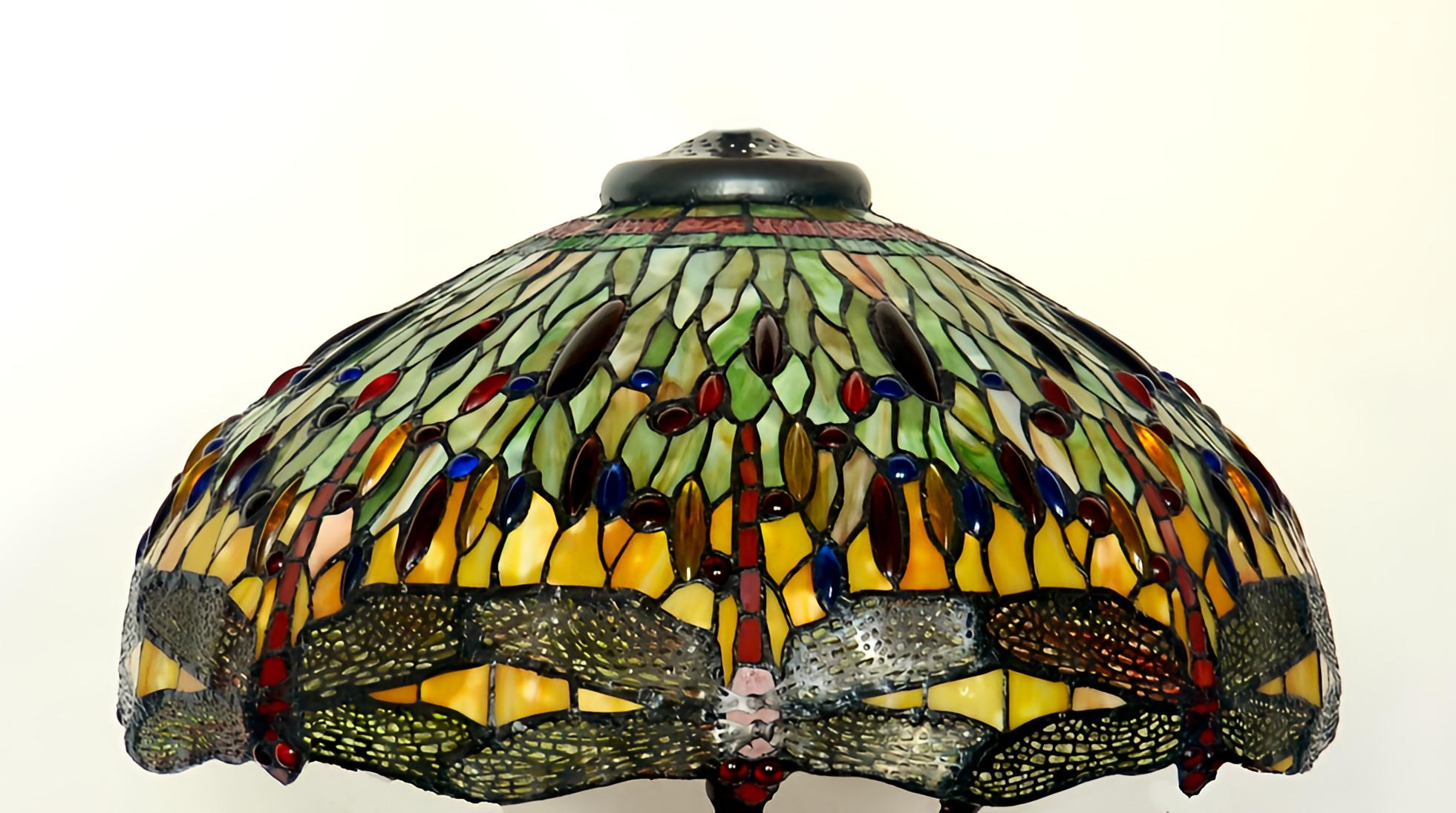 Huge 20" Dragonfly Stained Glass Tiffany Hanging Light