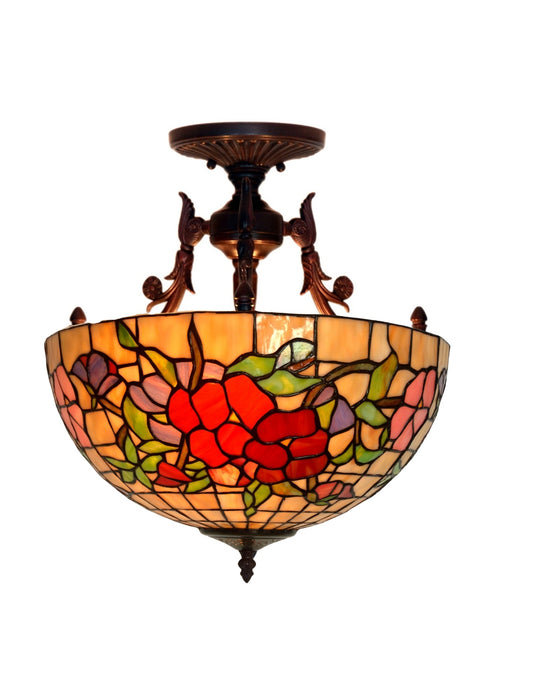 16 “ Large Pansy Floral Tiffany Semi Flush Ceiling Light