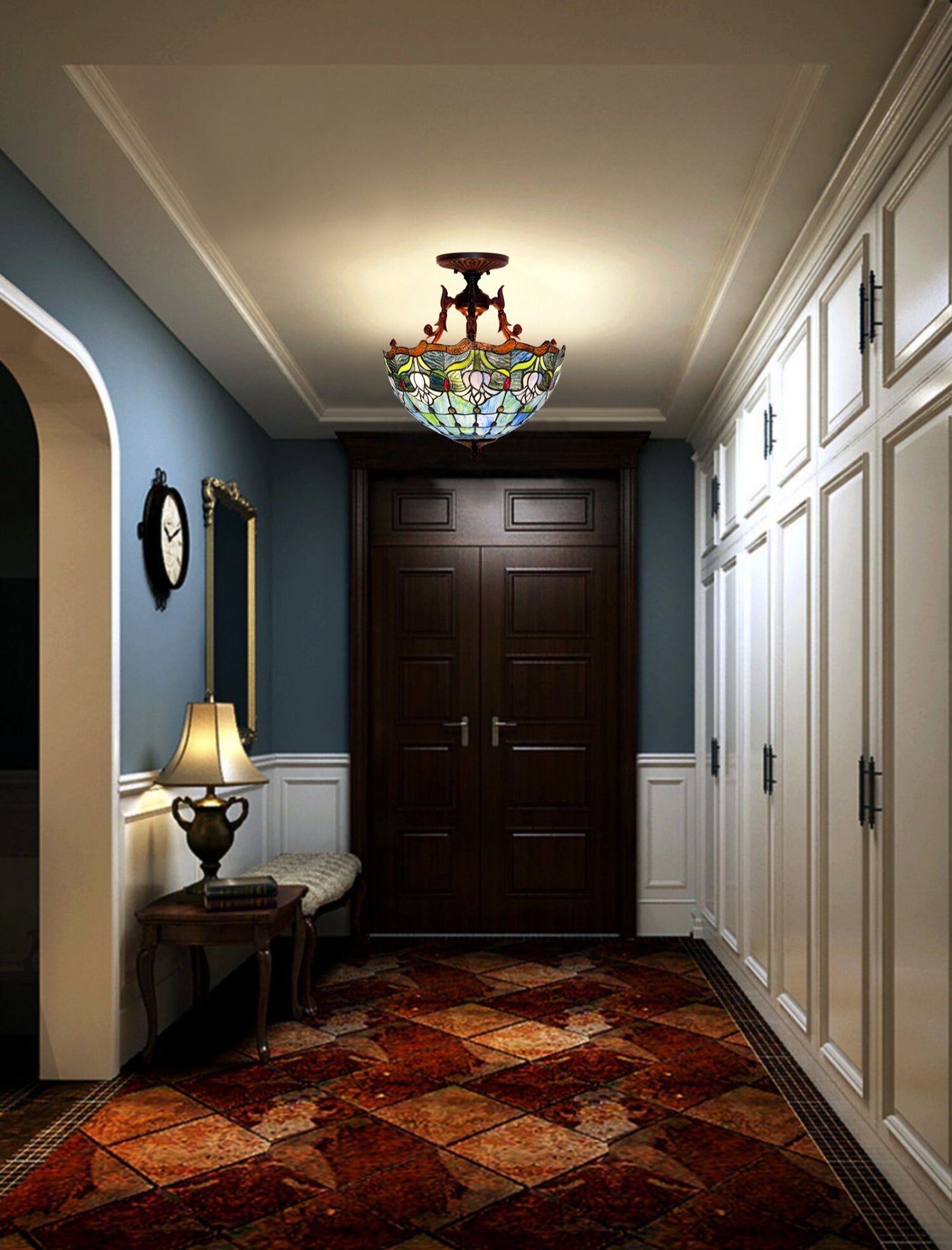 16 “ Large Elegant Tulip Bud Tiffany Semi Flush Mount Ceiling Light