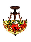 16 “ Large Elegant Red Lily Tiffany Semi Flush Mount Ceiling Light