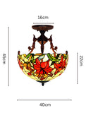 16 “ Large Elegant Red Lily Tiffany Semi Flush Mount Ceiling Light