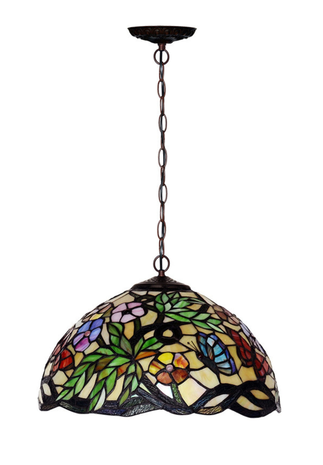 16" Flower Butterfly Style Stained Glass Leadlight Tiffany Pendant Light