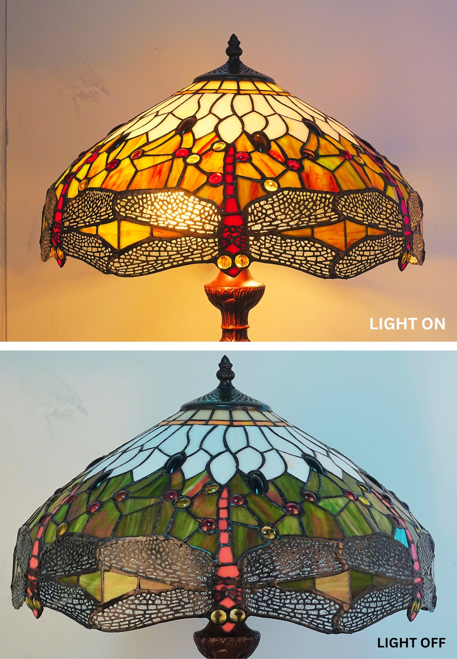 Premium 16" Amber Dragonfly Tiffany Style Table Lamp with Filigree Wings