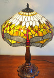 Premium 16" Amber Dragonfly Tiffany Style Table Lamp with Filigree Wings