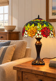 Premium 16" Rose Garden Stained Glass Tiffany Table Lamp