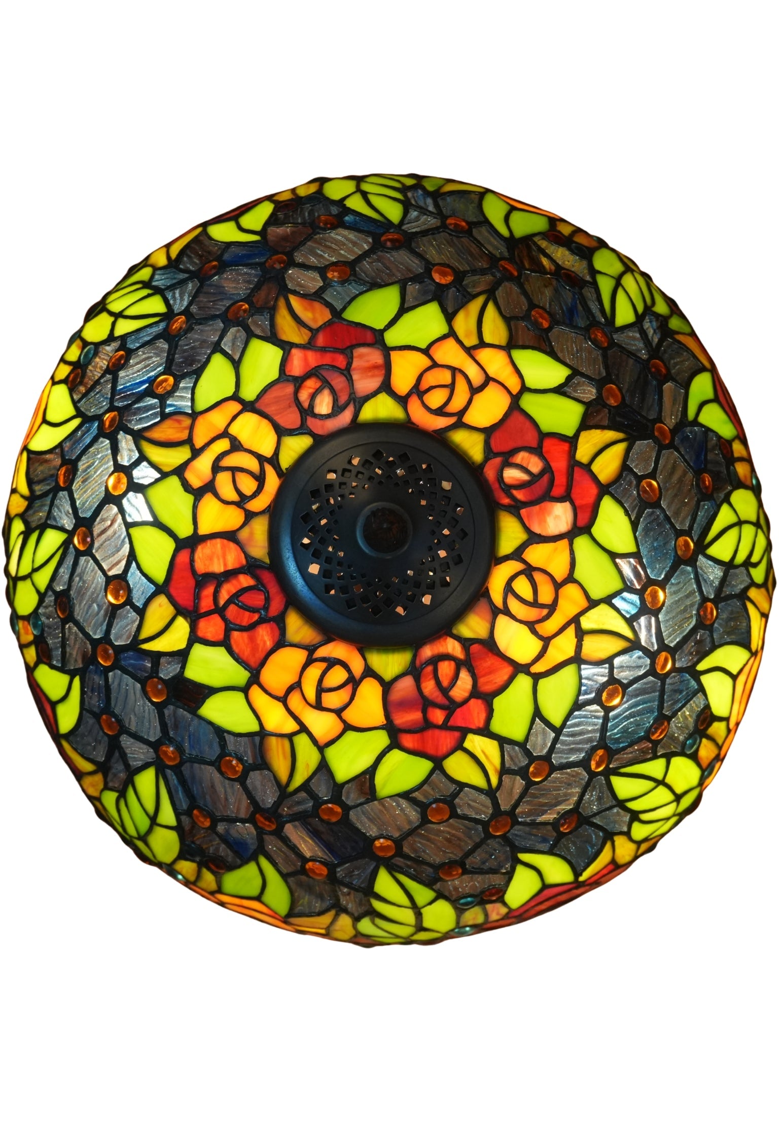 Premium 16" Rose Garden Stained Glass Tiffany Table Lamp
