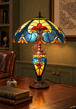 Premium 16" Blue Art Nouveau Tiffany Style Table Lamp with Illuminated Base