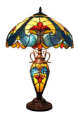 Premium 16" Blue Art Nouveau Tiffany Style Table Lamp with Illuminated Base