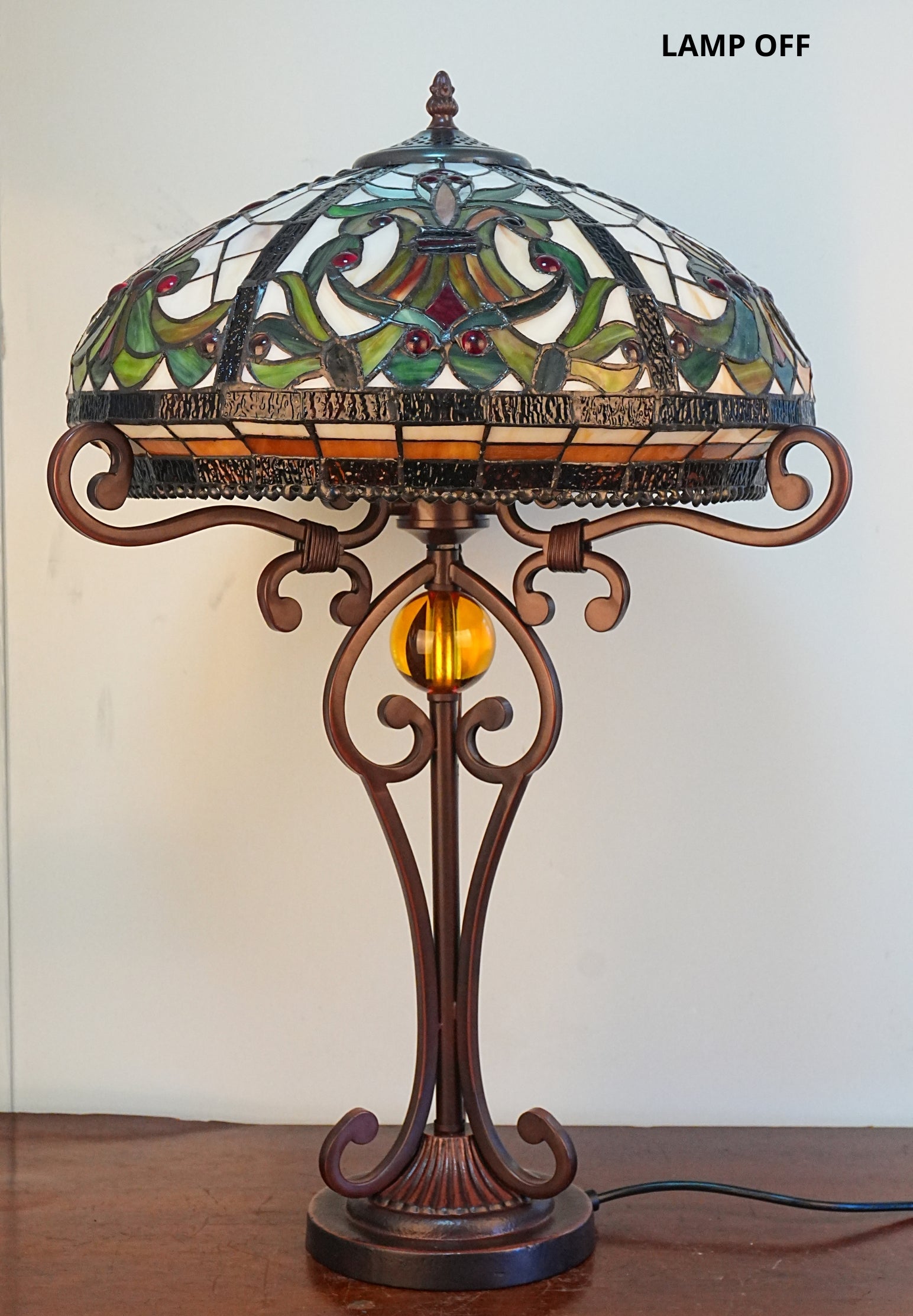 Premium 16" Amber Art Nouveau Tiffany Style Table Lamp with Scrollwork Base