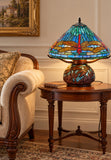 Premium 16" Blue Dragonfly Tiffany Table Lamp with Mosaic Base