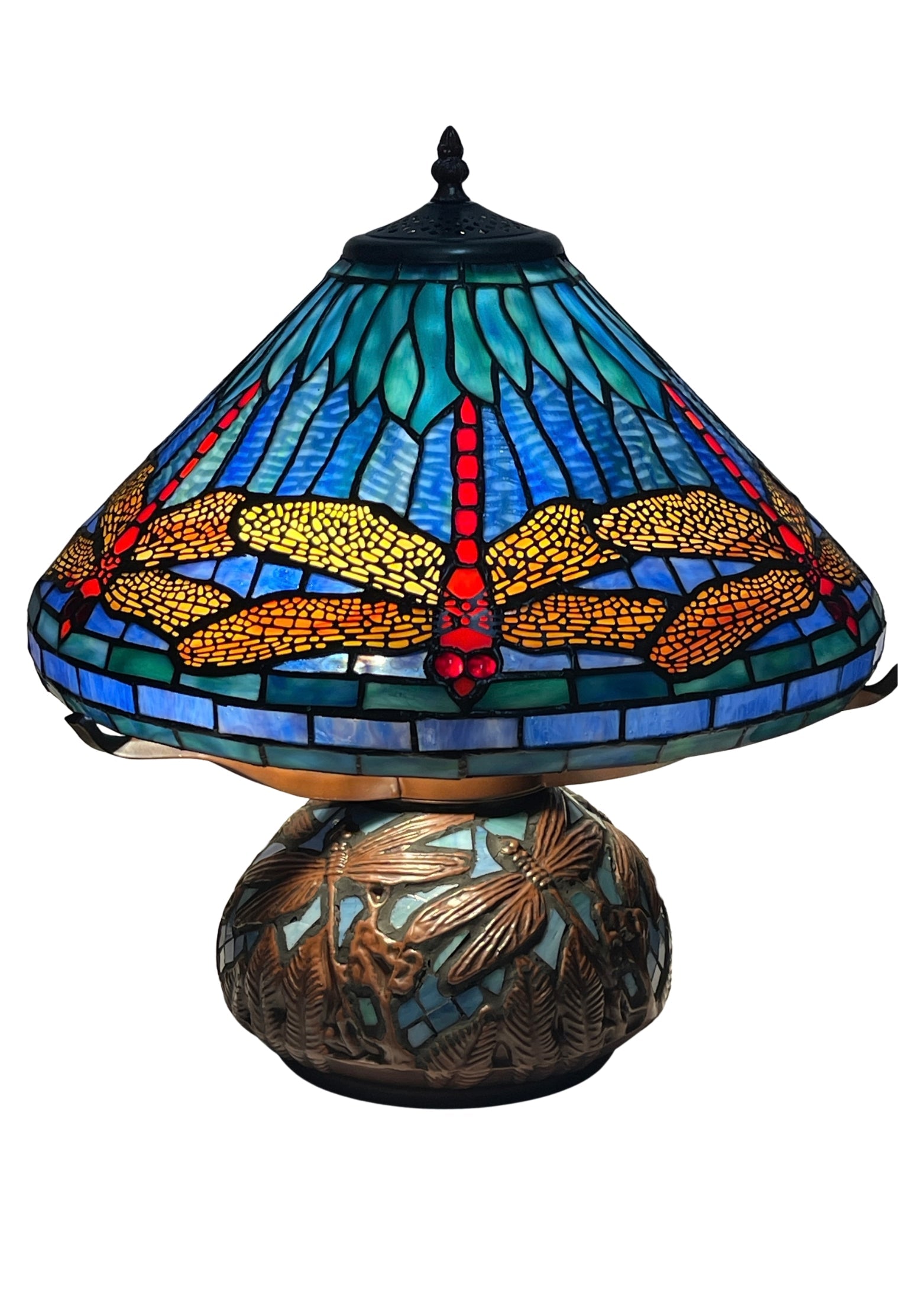 Premium 16" Blue Dragonfly Tiffany Table Lamp with Mosaic Base