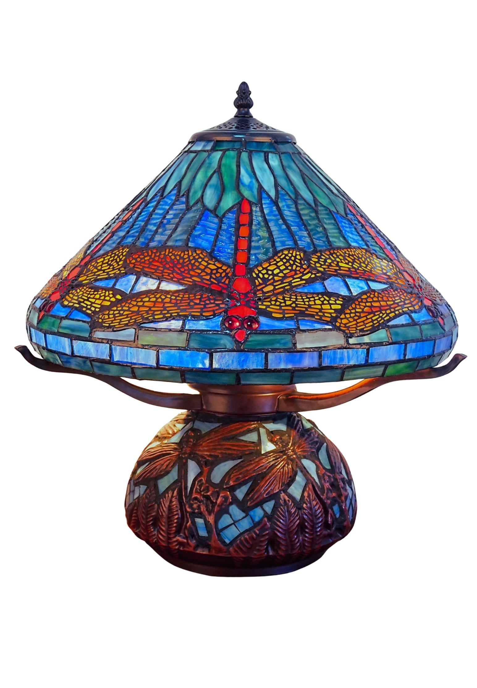 Premium 16" Blue Dragonfly Tiffany Table Lamp with Mosaic Base