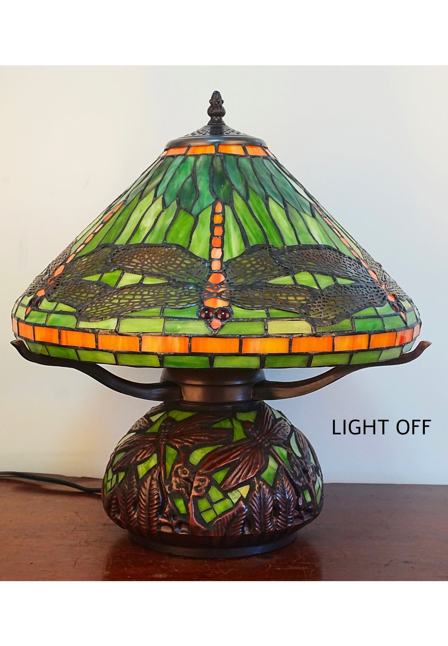 Premium 16" Green Dragonfly Tiffany Table Lamp with Mosaic Base
