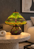 Premium 16" Green Dragonfly Tiffany Table Lamp with Mosaic Base