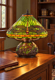 Premium 16" Green Dragonfly Tiffany Table Lamp with Mosaic Base
