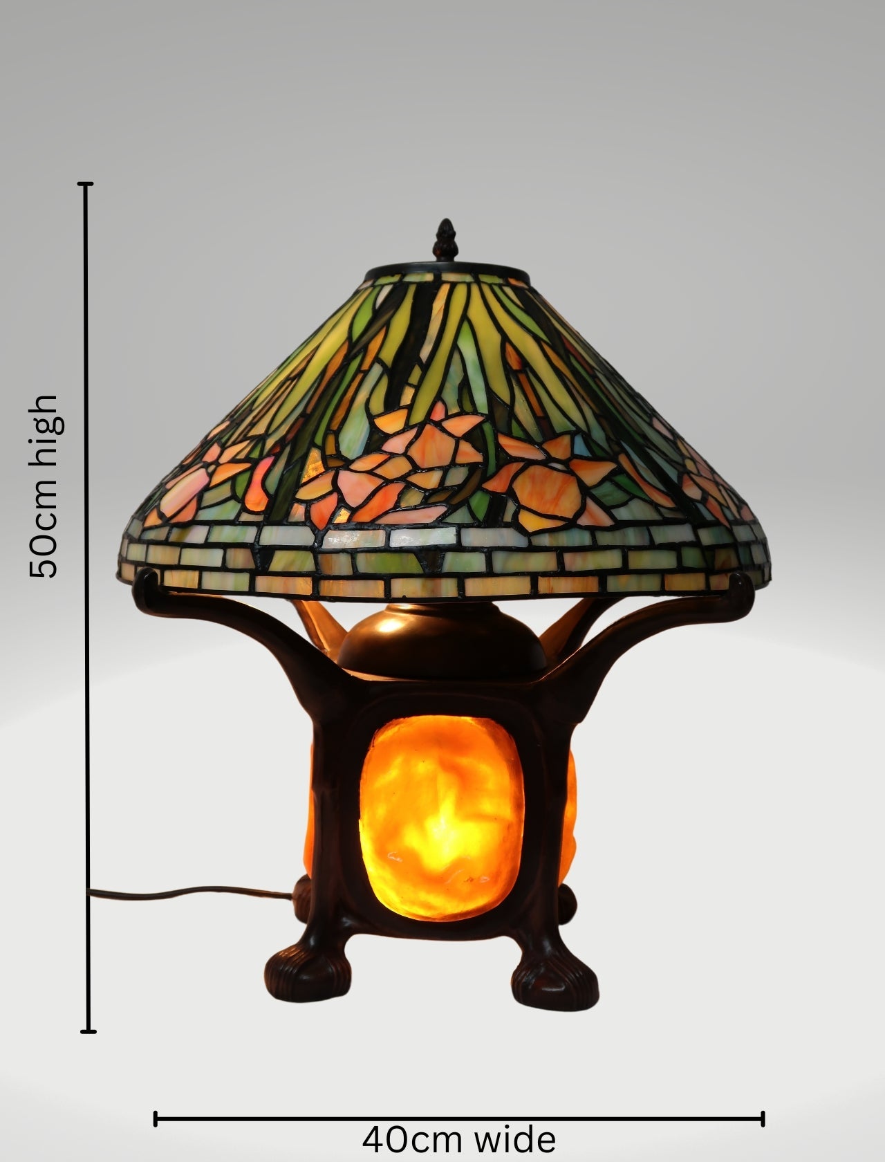 Legend Collection@Reproduction Tiffany Daffodil Flower Table Lamp  With "Turtleback Tile" Lighted base