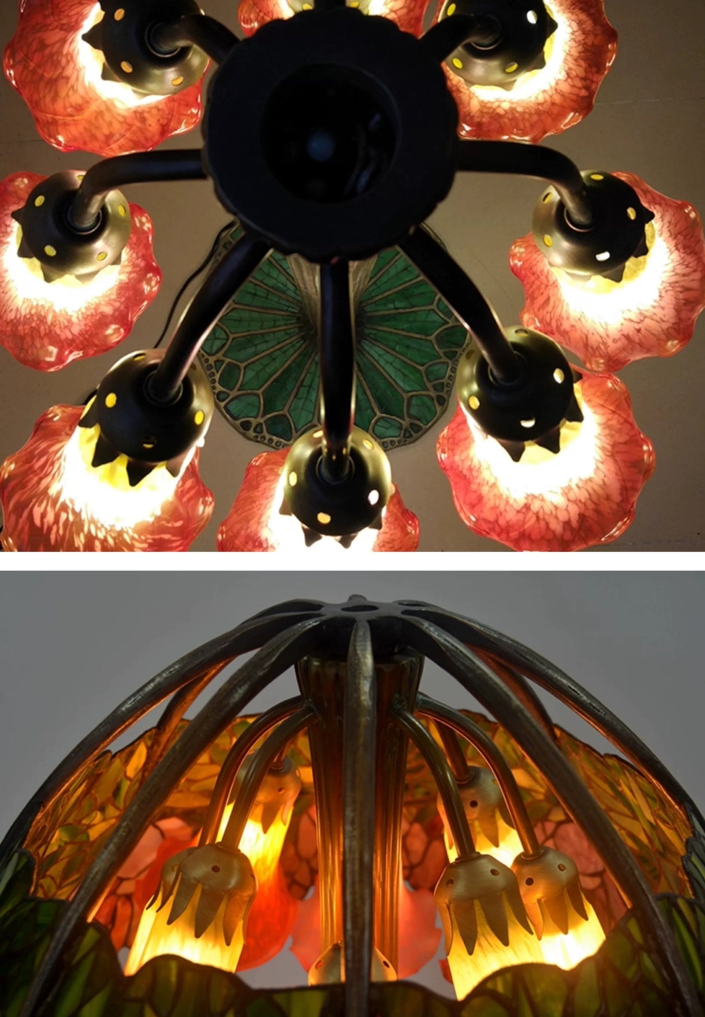 Joanne Tiffany Signature Collection Pink Lotus Table Lamp With Bronze Base