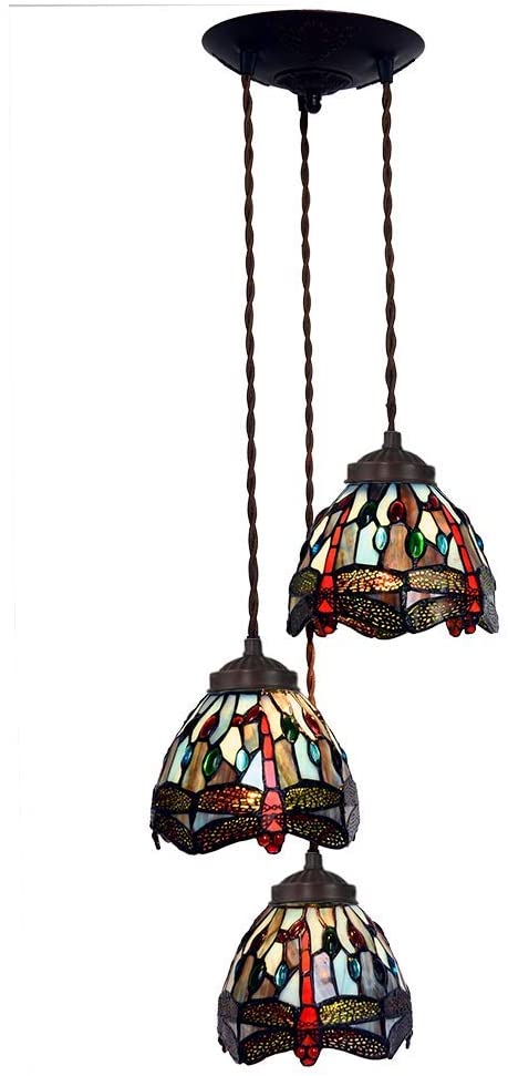 3 light blue Dragonfly Style Tiffany Stained Glass Pendant Lights