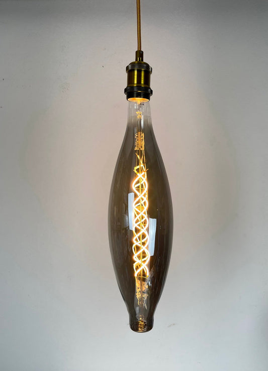 Brass Vintage LED Pendant Lights with oversized spindle shaped smoky color LED Globe Light Bulb Warm Light 4W E27