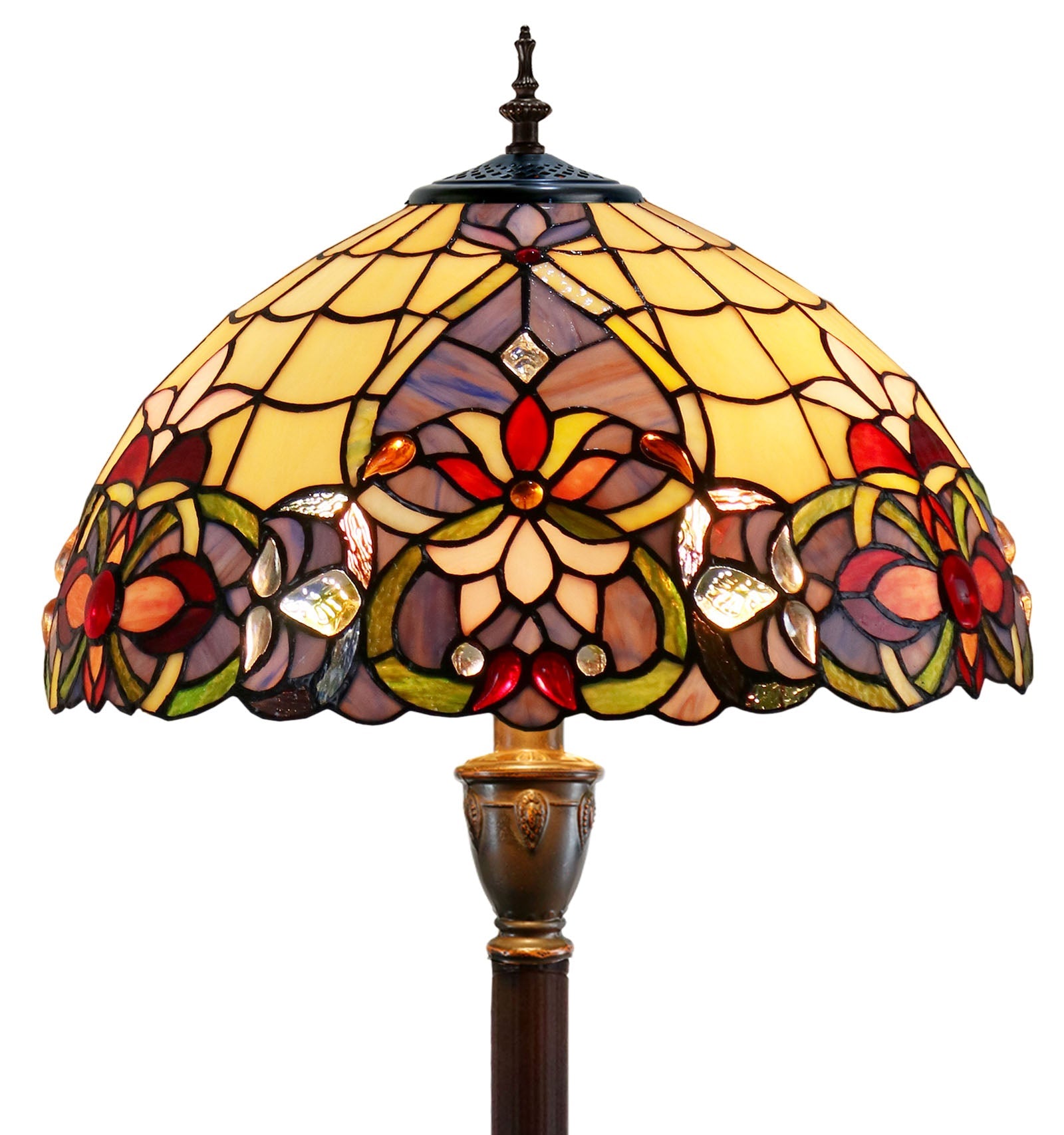 Large 16" Victorian Style Stained Glass Tiffany Floor Lamp