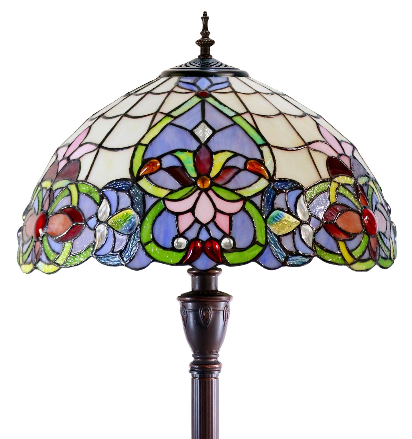 Large 16" Victorian Style Stained Glass Tiffany Floor Lamp